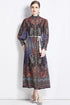 Eye-Catching French Court Style Elegant Floral Printed Dress with Puff Sleeve Party, Wedding Guest, Festive Long Maxi Dress