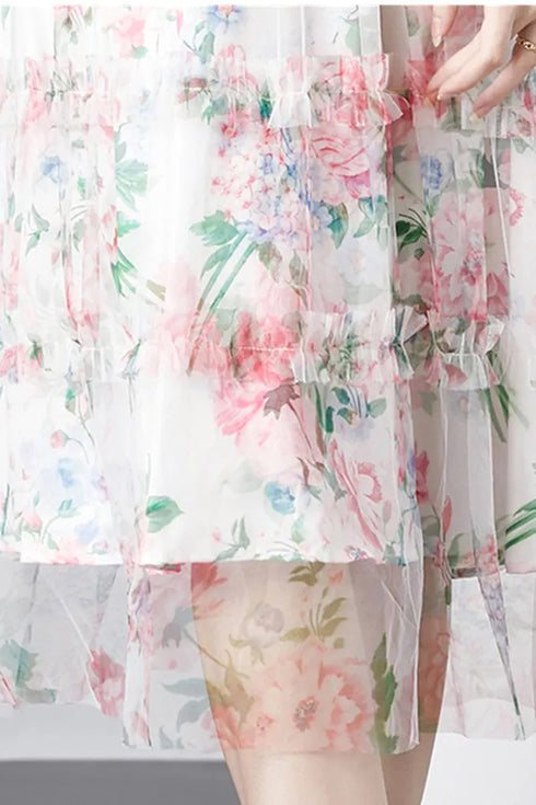 Runway Fashion Mesh Floral Ruffle Trim Terrific Gorgeous Cocktail, Party, Wedding Guest Renaissance Dress