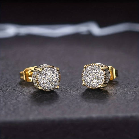 2 Pairs Gold & Silver Micro Pave 14K Gold Plated Cubic Zirconia Men & Women Stud Earrings