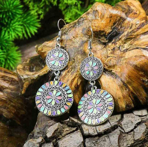 Silver Round Charming Multicolor Dangle Earrings