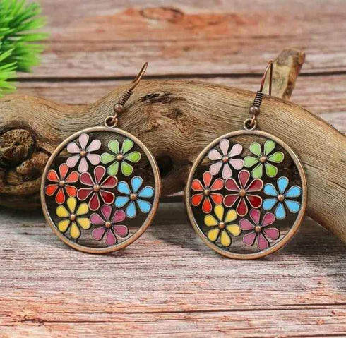2” Bronze-tone Multicolor Earrings Bohemian Retro Drop Dangle Hook