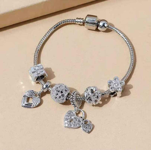 Vintage Rhinestone Flower Peplum Beaded Silver Bracelet For Women