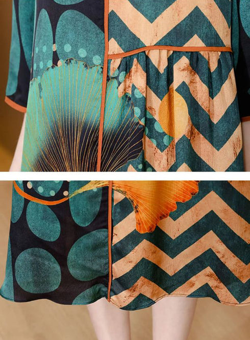 Glistening & Bright Silk O-Neck Floral High End Fashion Bohemian Cocktail Party Holiday Vestidos