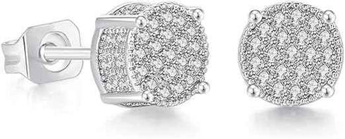 2 Pairs Gold & Silver Micro Pave 14K Gold Plated Cubic Zirconia Men & Women Stud Earrings