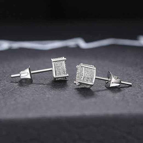 2 Pairs Gold & Silver Micro Pave 14K Gold Plated Cubic Zirconia Men & Women Stud Earrings