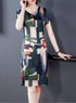 Jazzy Elegant Geometric Design V-Neck Short Sleeve A-Line Casual & Office Midi Dress