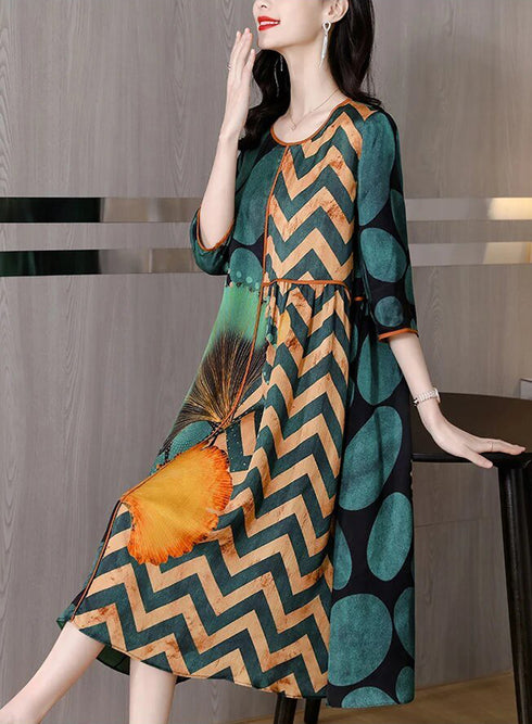 Glistening & Bright Silk O-Neck Floral High End Fashion Bohemian Cocktail Party Holiday Vestidos