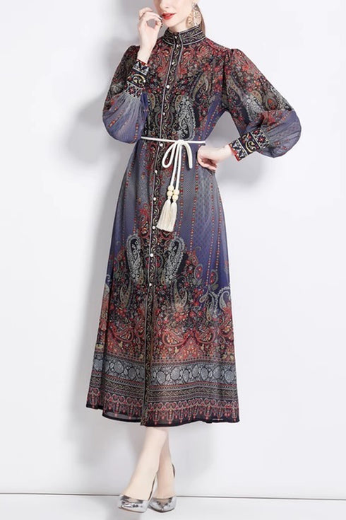 Eye-Catching French Court Style Elegant Floral Printed Dress with Puff Sleeve Party, Wedding Guest, Festive Long Maxi Dress
