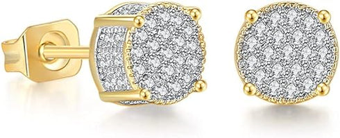 2 Pairs Gold & Silver Micro Pave 14K Gold Plated Cubic Zirconia Men & Women Stud Earrings