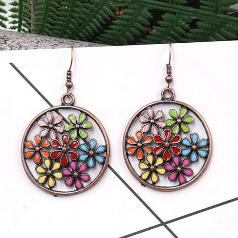 2” Bronze-tone Multicolor Earrings Bohemian Retro Drop Dangle Hook