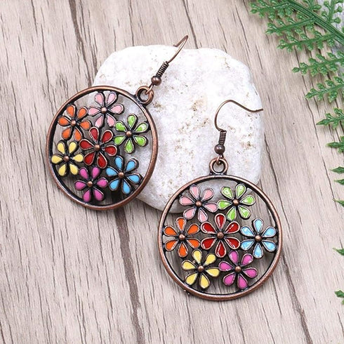 2” Bronze-tone Multicolor Earrings Bohemian Retro Drop Dangle Hook