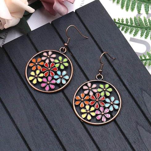 2” Bronze-tone Multicolor Earrings Bohemian Retro Drop Dangle Hook
