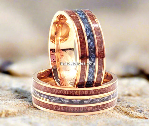Men 8mm Tungsten Carbide Burnt Whiskey Barrel Meteorite Inspire Comfort-Fit Wedding Band