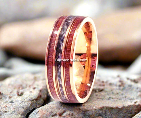 Men 8mm Tungsten Carbide Burnt Whiskey Barrel Meteorite Inspire Comfort-Fit Wedding Band
