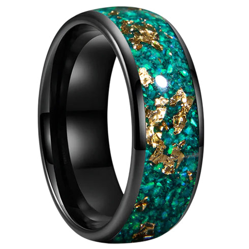 Green Gold Leaf Flakes Meteorite Comfort-Fit 8mm Tungsten Wedding Band