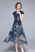 Charming & Vivid High Quality Women Autumn Dress, 2-Piece Set, Belted Denim Top + Chiffon Floral Skirt, Trendy Office & Evening Wear