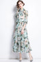 Runway Fashion Enchanting Chiffon Floral Print, Bow Neck Gorgeous Flowy Party, Cocktail, Wedding Guest Maxi Dress