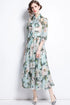 Runway Fashion Enchanting Chiffon Floral Print, Bow Neck Gorgeous Flowy Party, Cocktail, Wedding Guest Maxi Dress