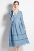 Runway Fashion Autumn Elegant Lace Midi Dress, V-Neck, Long Sleeve, Cocktail, Party, Office & Eveningwear