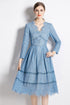 Runway Fashion Autumn Elegant Lace Midi Dress, V-Neck, Long Sleeve, Cocktail, Party, Office & Eveningwear