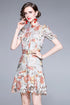 Out Of This World Exquisite Hollow Out Lace Floral Stand Collar, Belted Office, Cocktail, Party, Festive Dress