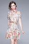 Out Of This World Exquisite Hollow Out Lace Floral Stand Collar, Belted Office, Cocktail, Party, Festive Dress
