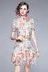 Out Of This World Exquisite Hollow Out Lace Floral Stand Collar, Belted Office, Cocktail, Party, Festive Dress