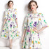 Runway Fashion Enchanting Floral Print, Hollow out Lace, Ruffled, Belted, Party, Holiday Women's Dress