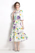Runway Fashion Enchanting Floral Print, Hollow out Lace, Ruffled, Belted, Party, Holiday Women's Dress
