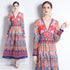 Entrancing Runway Fashion Floral Print V-Neck, Long Sleeves Party, Cocktail, Wedding Guest Maxi Dress