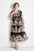 Runway Fashion Spellbind Floral Print, Wrap V-Neck, Ruffled, Belted, Long Sleeve Chiffon Vintage Holiday, Party Maxi Dress