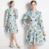 Fab Designer Enchanting Floral Stand Collar, Long Sleeve, Belted A-Line Office, Cocktail, Party Stylish Day & Evening Dress
