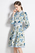 Fab Designer Enchanting Floral Stand Collar, Long Sleeve, Belted A-Line Office, Cocktail, Party Stylish Day & Evening Dress