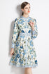 Fab Designer Enchanting Floral Stand Collar, Long Sleeve, Belted A-Line Office, Cocktail, Party Stylish Day & Evening Dress