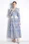 Renaissance Paisley Printed Court Style Elegant V-Neck, High Waist, Lantern Sleeve Formal Party Dress