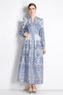 Renaissance Paisley Printed Court Style Elegant V-Neck, High Waist, Lantern Sleeve Formal Party Dress