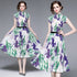 Gorgeous & Enchanting Autumn Floral Printed Stretchable 2-Pcs Set, Mock Neck Top + Pleated Long Skirt, Chic & Trendy Casual and Formal Women Dress