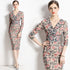 Vintage Designer Women's Elegant Pencil Dress, V-Neck Wedding Guest Vestidos