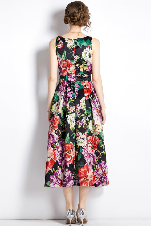 Enthralling Dazzling Vintage Floral Pretty Women Flared A-Line Formal, Wedding Guest, Party, Prom Quinceanera Dress