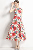Vintage Fall Jacquard Floral Print, O-Neck, A-Line Flared Midi Cocktail Dress