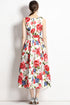 Vintage Fall Jacquard Floral Print, O-Neck, A-Line Flared Midi Cocktail Dress