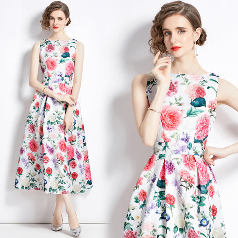 Elegantly Adorable Vintage Mesmerizing Floral Printed Flared, A-Line Party, Cocktail, Wedding Guest, Prom Quinceanera Dress
