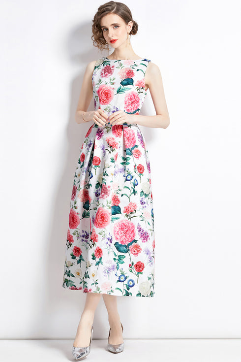 Elegantly Adorable Vintage Mesmerizing Floral Printed Flared, A-Line Party, Cocktail, Wedding Guest, Prom Quinceanera Dress