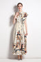 Runway Fashion Elegant Floral Print, Bow Neck, Big Swing Vintage Long Maxi Dress