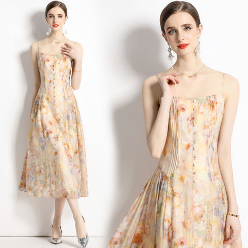 Runway Fashion Eye-Catching Luxury Silk Pleated A-Line Midi Women Cocktail, Party, Wedding Guest Dress