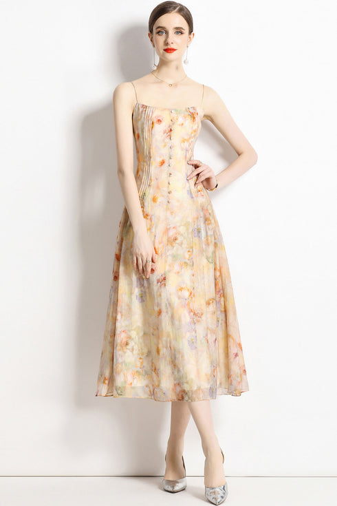 Runway Fashion Eye-Catching Luxury Silk Pleated A-Line Midi Women Cocktail, Party, Wedding Guest Dress