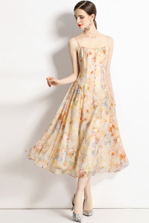 Runway Fashion Eye-Catching Luxury Silk Pleated A-Line Midi Women Cocktail, Party, Wedding Guest Dress