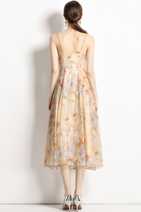 Runway Fashion Eye-Catching Luxury Silk Pleated A-Line Midi Women Cocktail, Party, Wedding Guest Dress