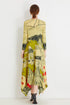 Striking Abstract Print Autumn V-Neck, Loose Swing, Pleated Fabric, Stretchable Women's Maxi Dress