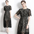 French-Style Adorable Black Crew Neck, Hollow Out Lace Exquisite Crochet Vintage Party, Cocktail, Wedding Guest Dress